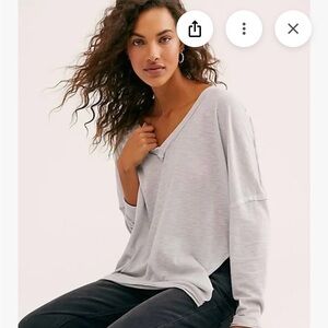 NWT Free People On My Mind Long Sleeve V-neck Tee In Crystal Blue Size Large